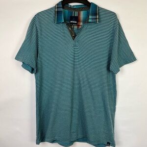 Prana Blue Striped Polo Shirt